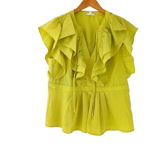 Sunshine + Sky Top Flutter Sleeves Ruffled Tie Front Cinched Waist Lightweight